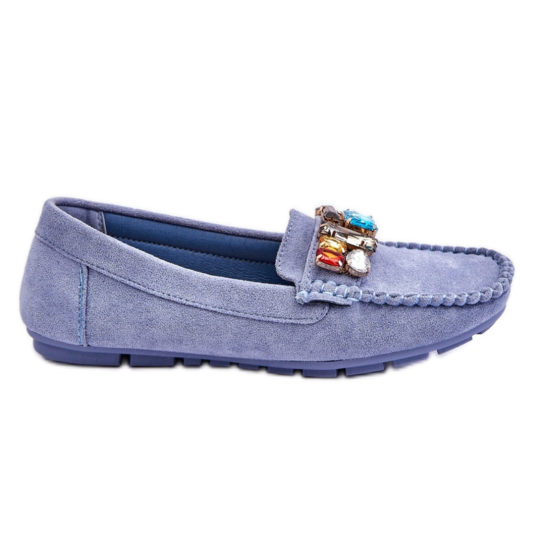 Mocassim feminino de camurça com cristais azul Lucille