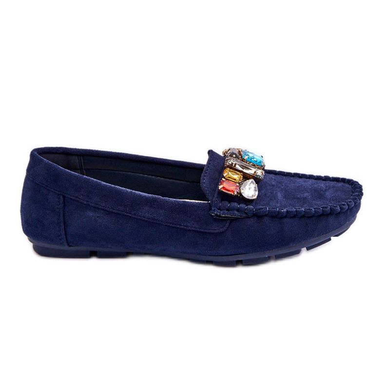 Mocassim feminino de camurça com cristais azul marinho Lucille