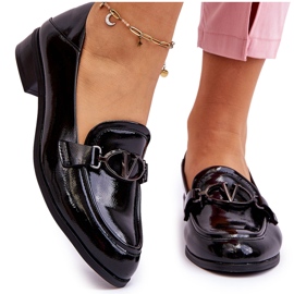 Vinceza Mocassim de salto baixo preto Marra envernizado