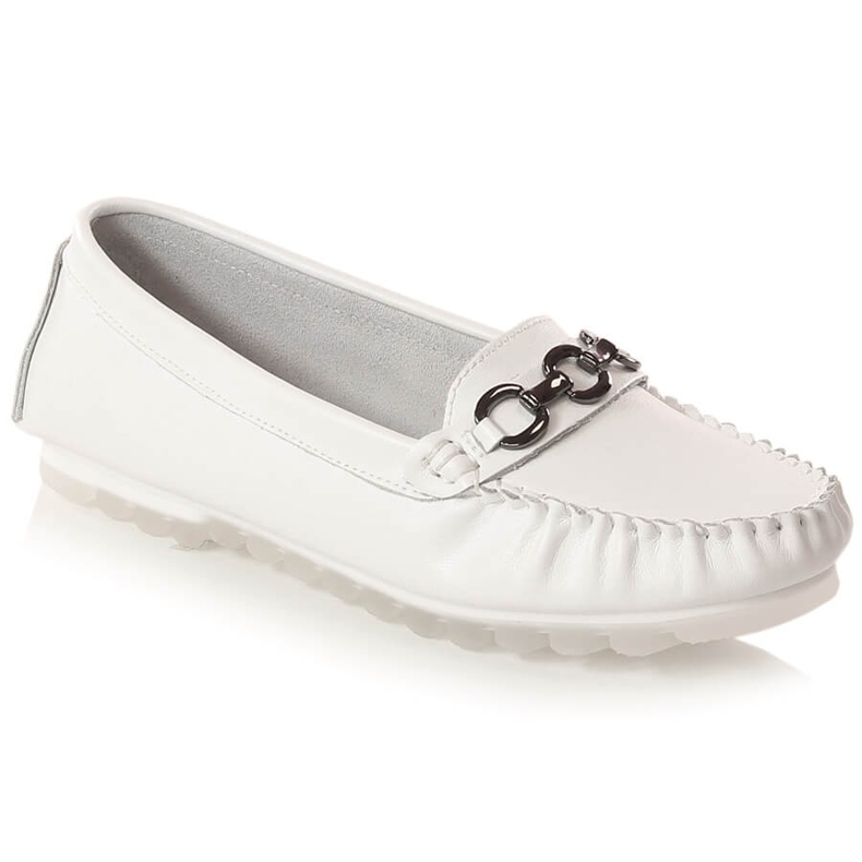 Mocassim raso feminino de couro branco Vinceza SG23-7834