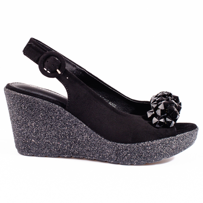 Sandálias de camurça de cunha de mulher Shelovet preto