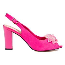 Sandália feminina no poste com cristais Shelovet pink suede rosa