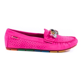 Mocassins de mulher rosa vazados com cristais Shelovet camurça