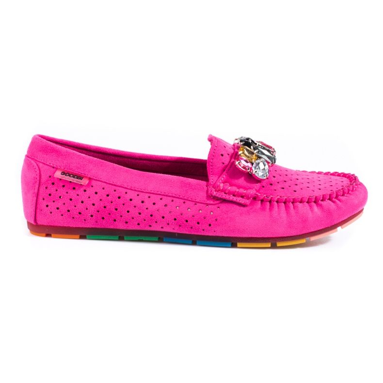 Mocassins de mulher rosa vazados com cristais Shelovet camurça