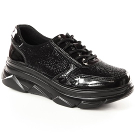 Sapatos de mulher em pele envernizada com zircões pretos Filippo DP2138