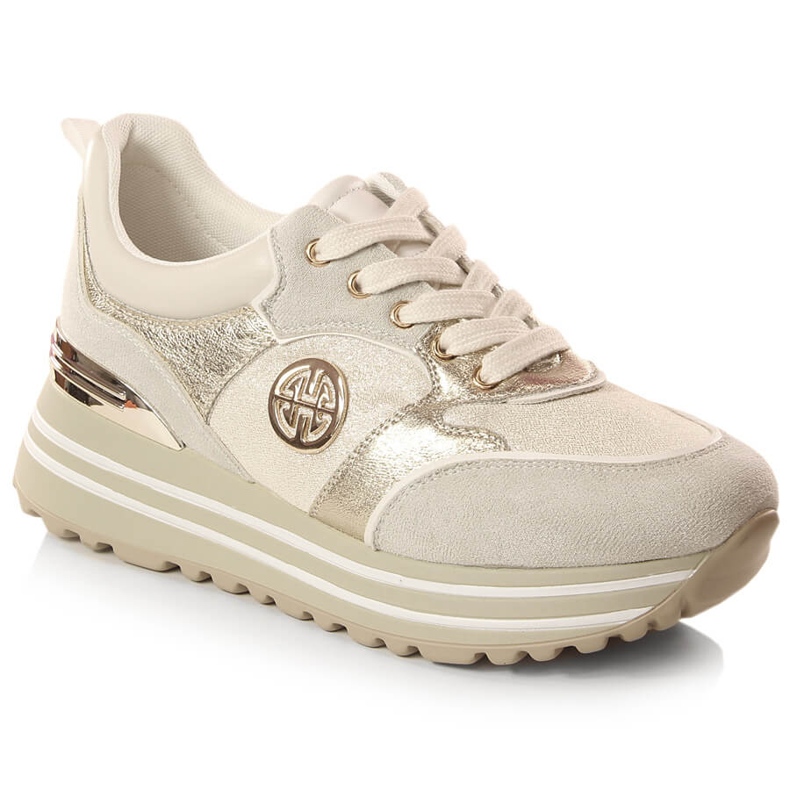 Sapatos esportivos femininos na plataforma dourada Potocki SZ12025 dourado