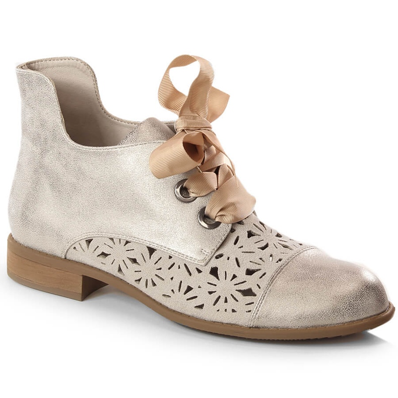 Botas femininas vazadas douradas salto baixo Jezzi ASA142-6A dourado