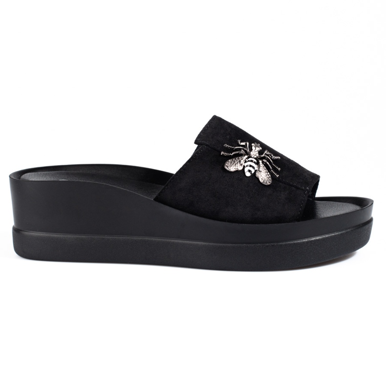 Chinelos femininos pretos em uma confortável cunha Shelovet