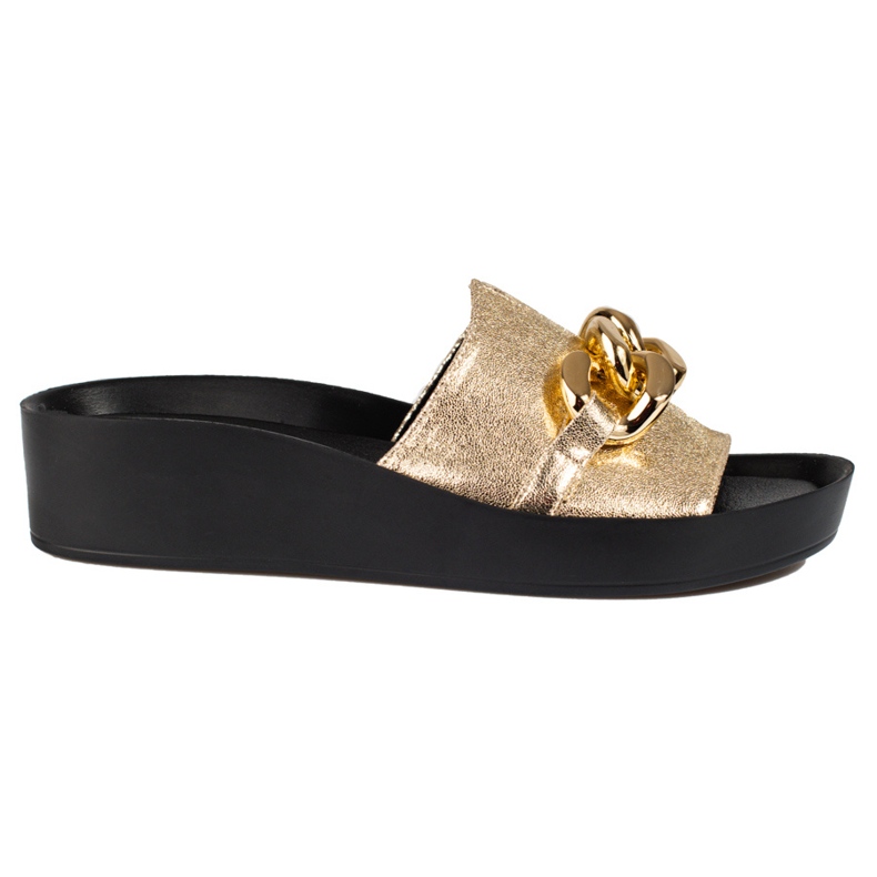 Confortáveis ​​chinelos femininos dourados Shelovet com corrente