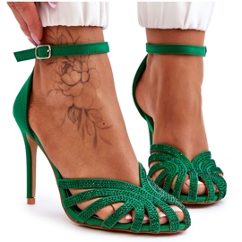 FS1 Salto alto da moda com joias verde Jaylen