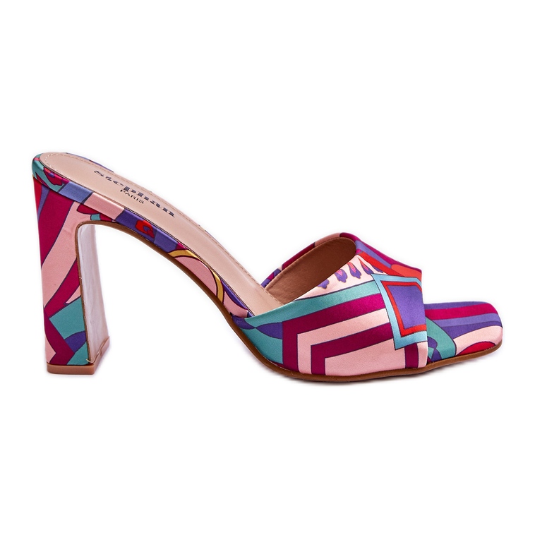 FS1 Chinelos femininos de salto estampado roxo Adelise tolet multicolorido