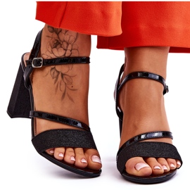 Vinceza Sandália preta brilhante Alicia de salto alto preto