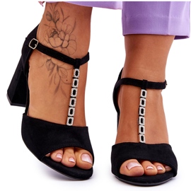 Vinceza Sandália preta de salto alto de camurça Aniya com zircônia cúbica preto