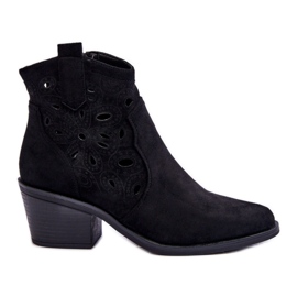 S.Barski Botas de caubói femininas de camurça com recortes pretas Daxon preto S.Barski Botas de caubói femininas de camurça com recortes pretas Daxon preto