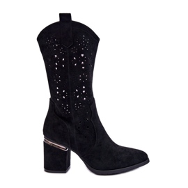 S.Barski Botas Femininas de Camurça Openwork Preto Adelia
