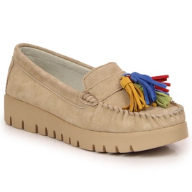 Mocassins de pele de mulher com franjas bege Filippo DP3535