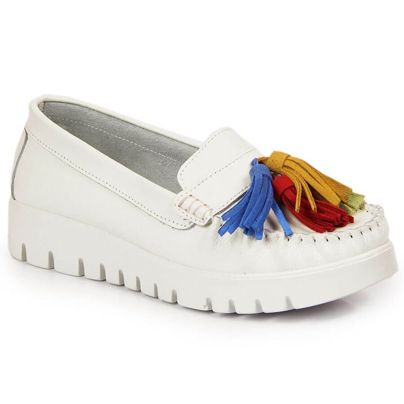 Mocassins de mulher em pele com franjas branco Filippo DP3535