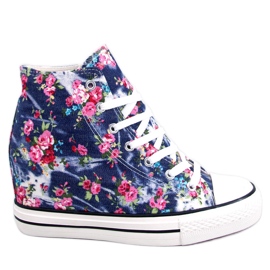 BM Tênis cano alto Paradis Navy com estampa floral azul BM Tênis cano alto Paradis Navy com estampa floral azul