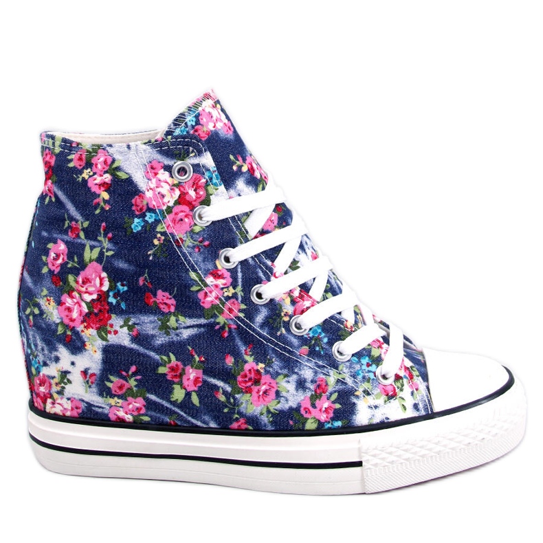 BM Tênis cano alto Paradis Navy com estampa floral azul BM Tênis cano alto Paradis Navy com estampa floral azul