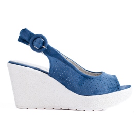 Sandálias de cunha Shelovet vazadas de mulher azul