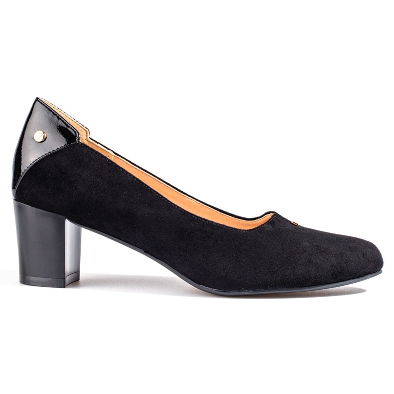 Sapatos femininos elegantes de camurça com salto baixo Vinceza preto