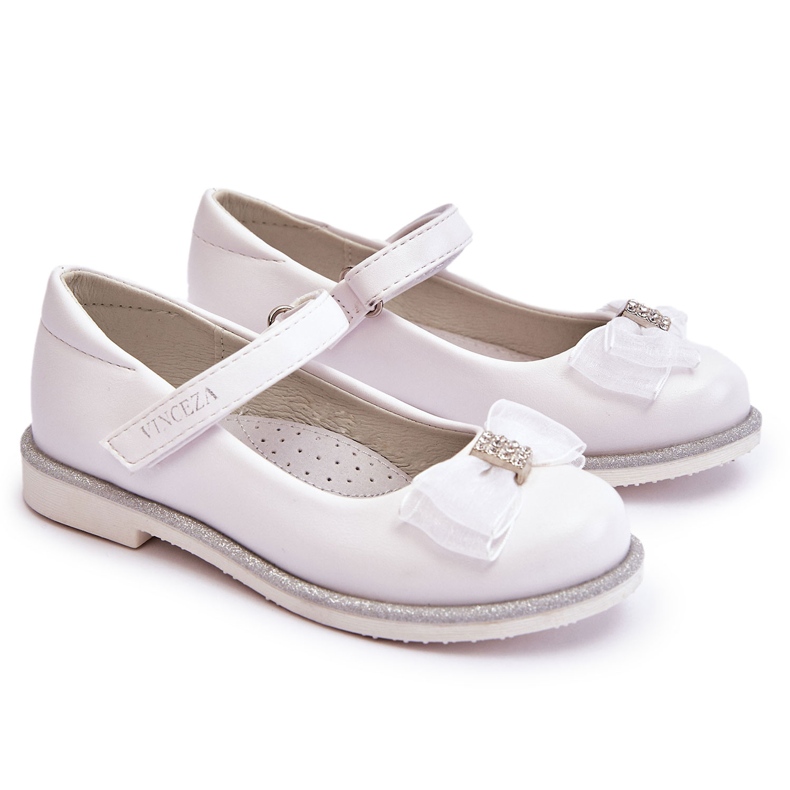 Vinceza Bailarinas Infantil De Velcro Com Laço Decorativo Branco Nadia