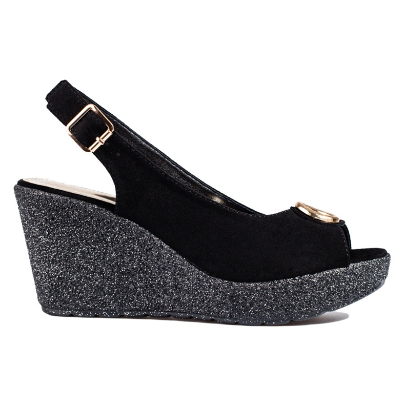 Sandálias de cunha em camurça preta Shelovet de mulher preto