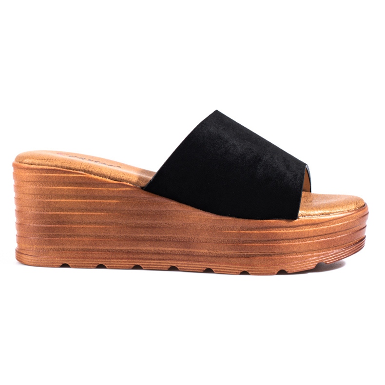 Chinelos de cunha em camurça Shelovet pretos de mulher