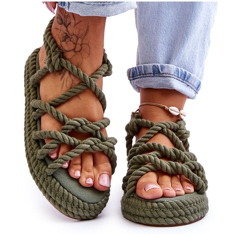 FG2 Sandália feminina trançada da moda verde Tiffanie