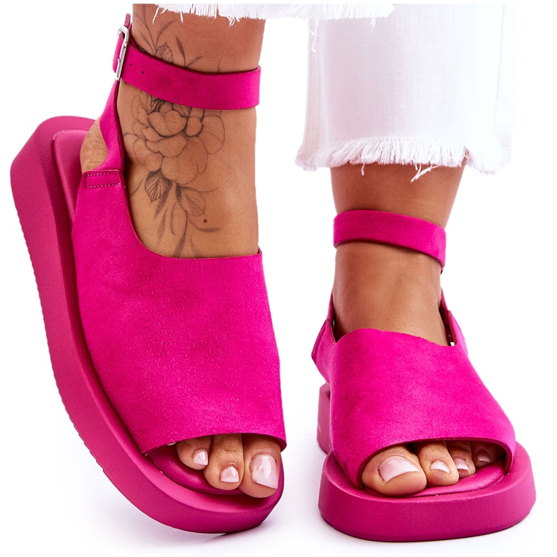FG2 Sandálias femininas confortáveis ​​na plataforma Fuchsia Rubie rosa