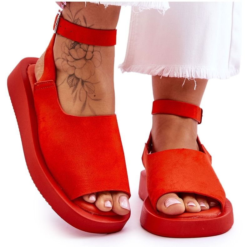 FG2 Sandálias femininas confortáveis ​​com plataforma laranja escuro rubi