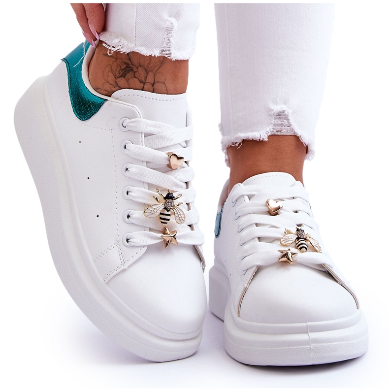 FG2 Sapatos esportivos femininos em plataforma maciça branco e verde Chante