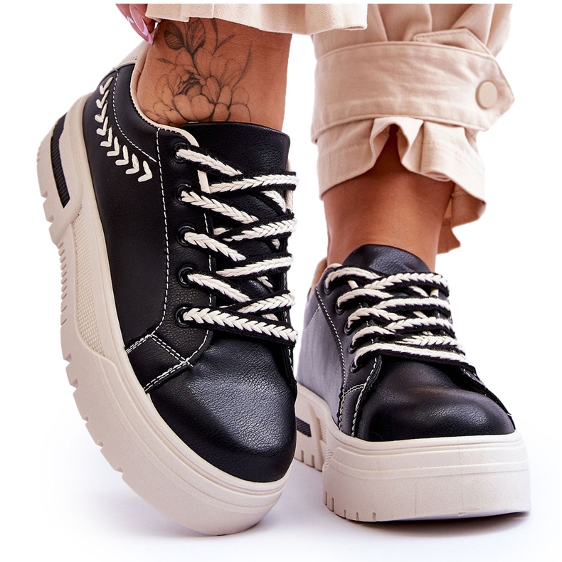 FG2 Sapatos esportivos femininos confortáveis ​​na plataforma preto e bege Devan