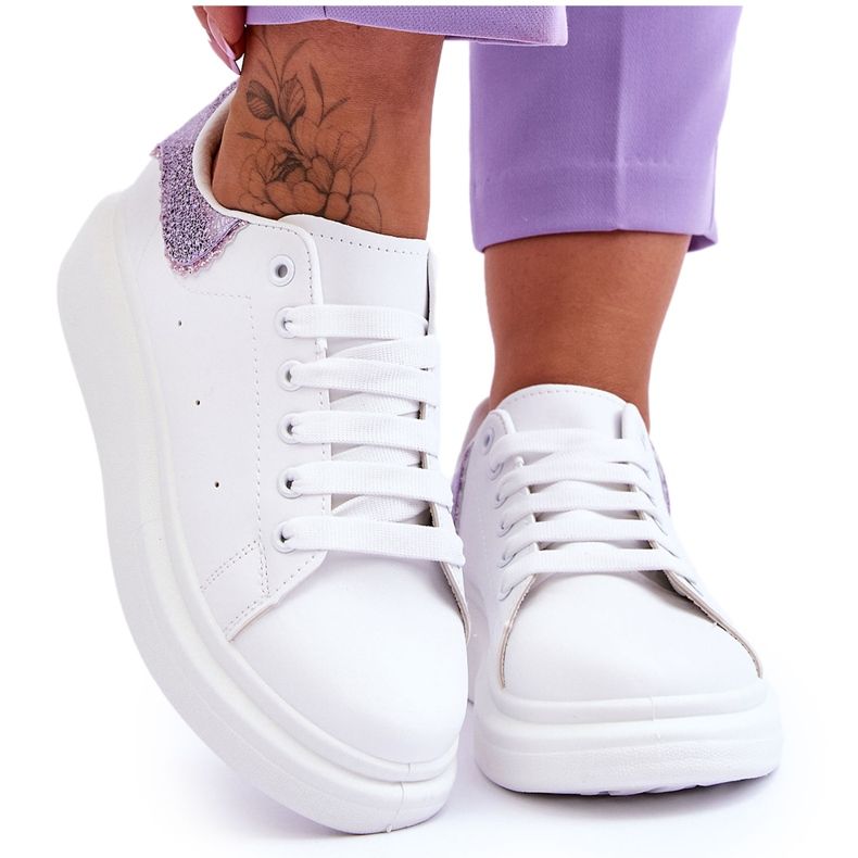Sapatos esportivos femininos com padrão decorativo branco-roxo Delight
