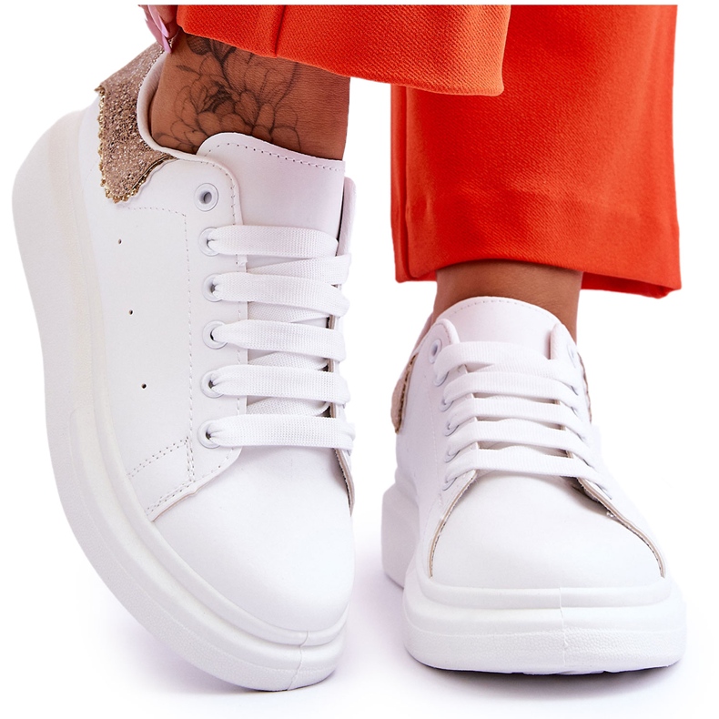 Sapatos esportivos femininos com padrão decorativo ouro branco Delight