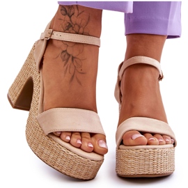 FI1 Sandálias confortáveis ​​de camurça com salto grosso bege Elishia marrom