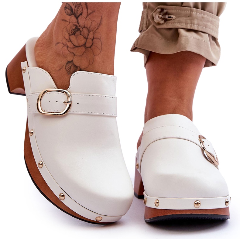 FI1 Chinelos femininos de couro tamancos branco fanett