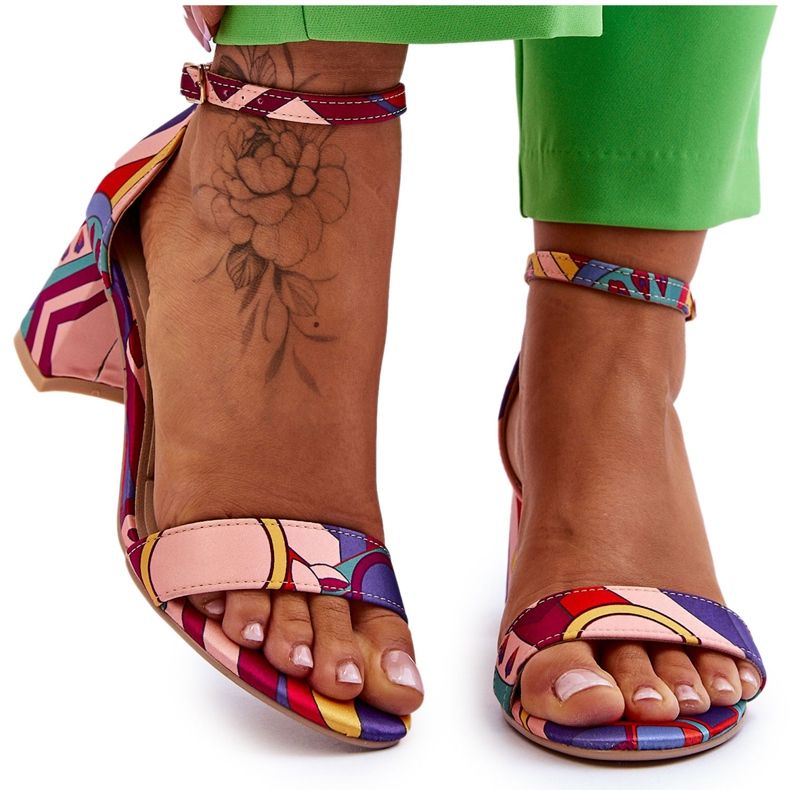 FB1 Sandália de cetim com estampa Quincy roxo e rosa salto baixo tolet