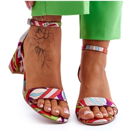 FB1 Sandália salto baixo estampado bege e quincy azul cetim marrom