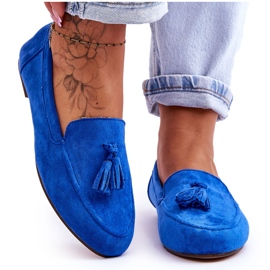 FB1 Mocassim clássico de camurça com franjas azul Averil FB1 Mocassim clássico de camurça com franjas azul Averil
