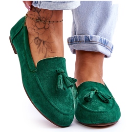 FB1 Mocassim clássico de camurça com franjas verde Averil