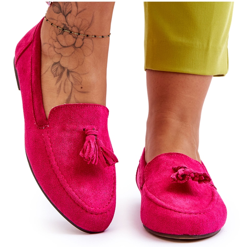 Mocassim Clássico de Camurça com Franjas Fúcsia Averil rosa