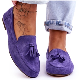 FB1 Mocassins Clássicos de Camurça com Borlas Roxo Averil