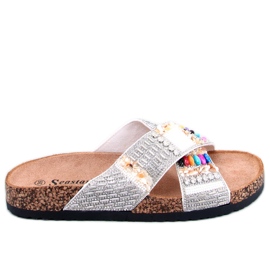 PA1 Rezai Slides de cortiça com contas brancas branco