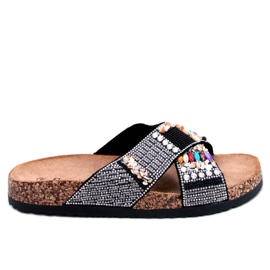 PA1 Slides de cortiça com contas pretas Rezai preto