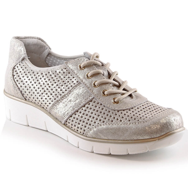 Sapato esportivo feminino Filippo DP028 em couro vazado dourado