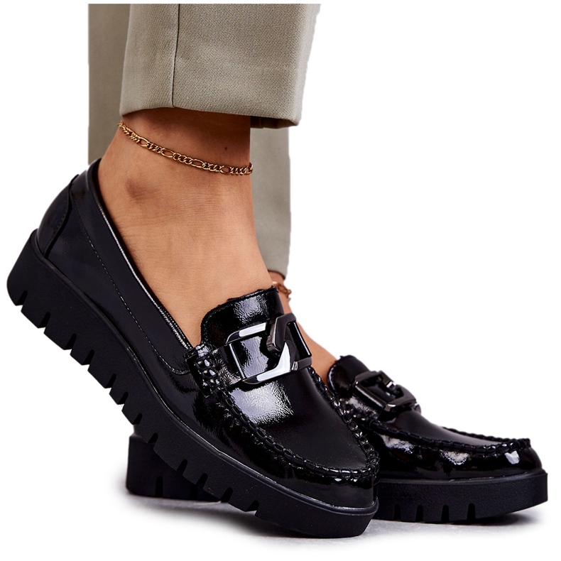 Sergio Leone Mocassins lacados na plataforma Kjersti preta preto