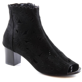 M. DASZYŃSKI Botas femininas de primavera vazadas peep toe preto M.Daszyński MR1954-10