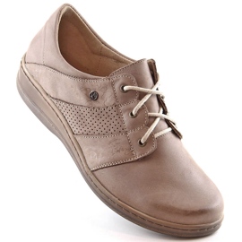 Sapatos confortáveis ​​de pele com atacadores para mulher bege Helios 399