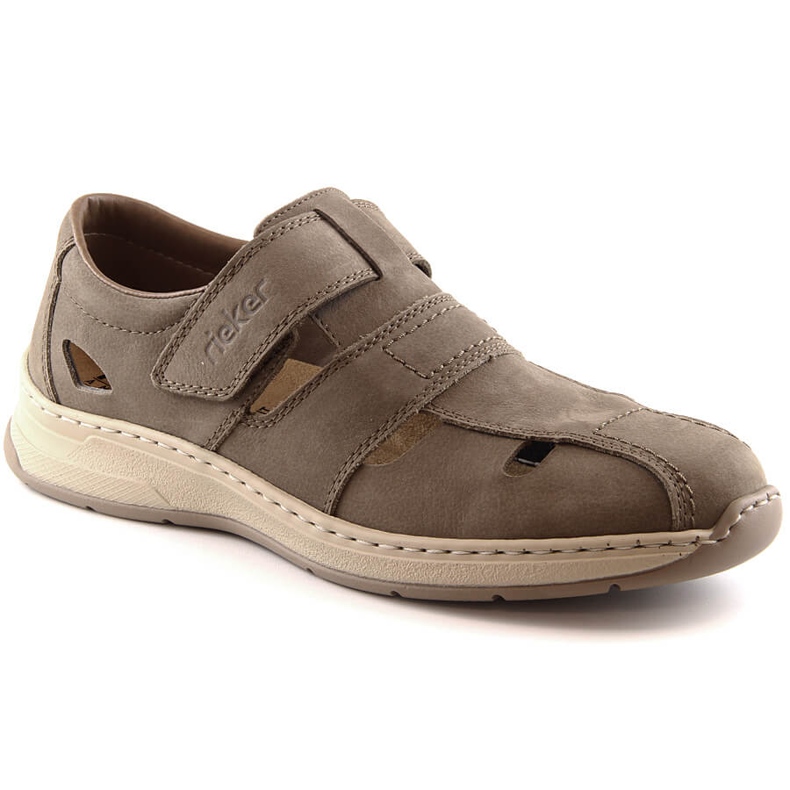 Rieker 14369-25 sapatos masculinos de couro marrom claro bege